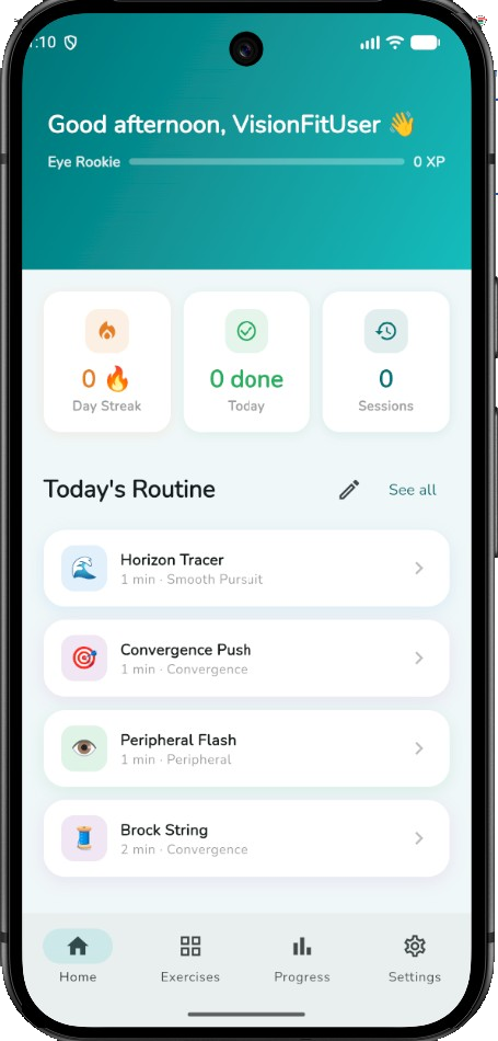 VisionFit home screen